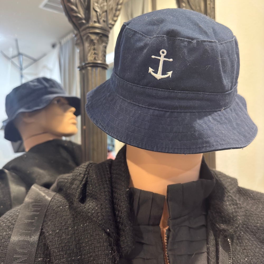 Unbranded Bucket Hat Unisex OS Nautical Anchor Embroidered Navy Blue Solid